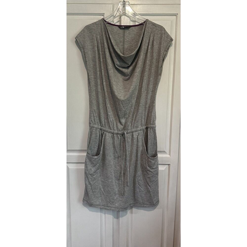 The North Face Womens Aurora Cowl Neck Drawstring Dress Gray Pockets Size L
